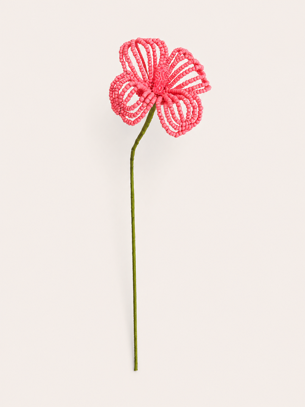Fleurette, pavot en perles de rocaille tissé à la main, fleur éternelle sur tige, vue verticale, fait main à Châteauroux, Perle Moi Ça