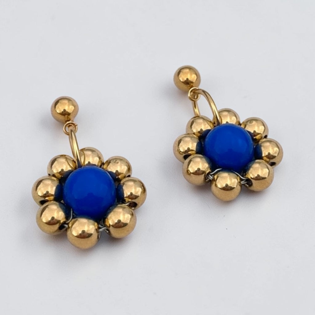 Colette gold et bleu - Boucle d'oreille en perles fait main - Perle Moi ca