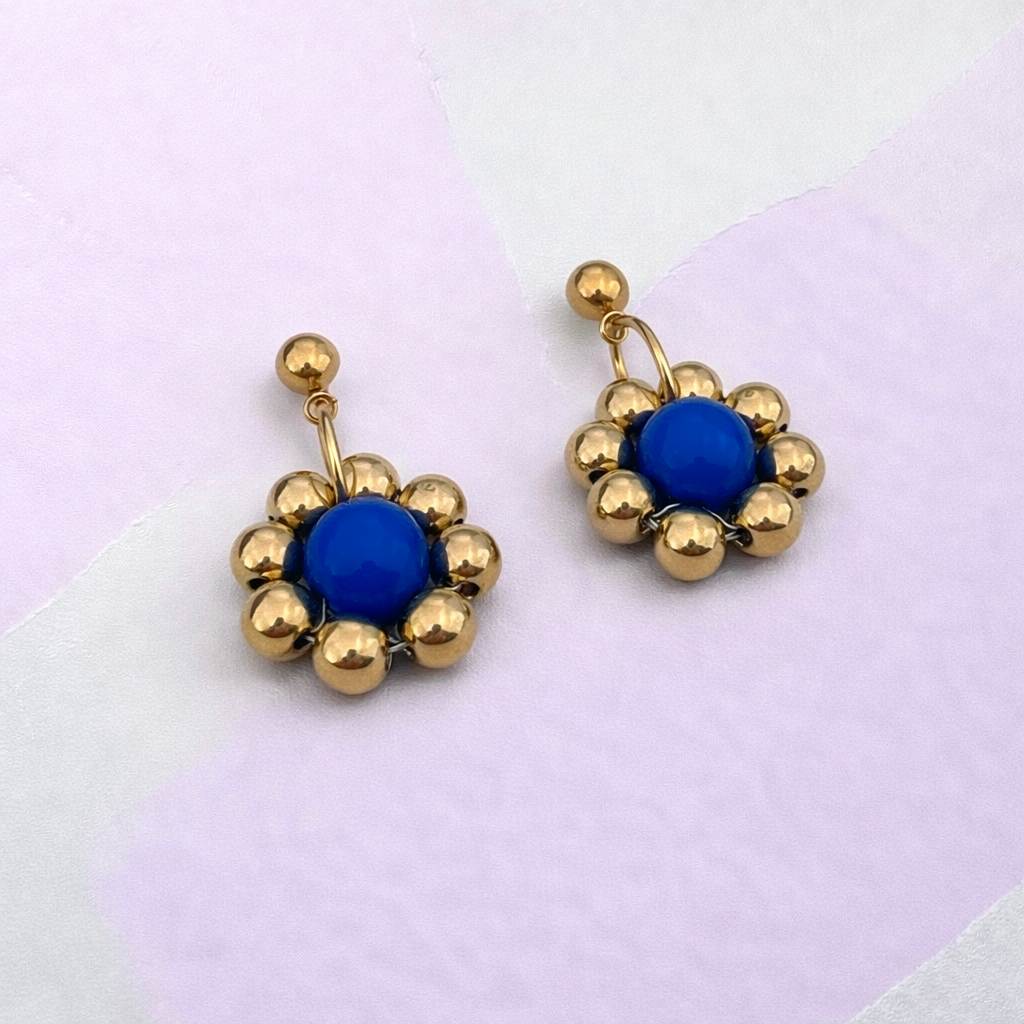 Colette gold et bleu - Boucle d'oreille en perles fait main - Perle Moi ca