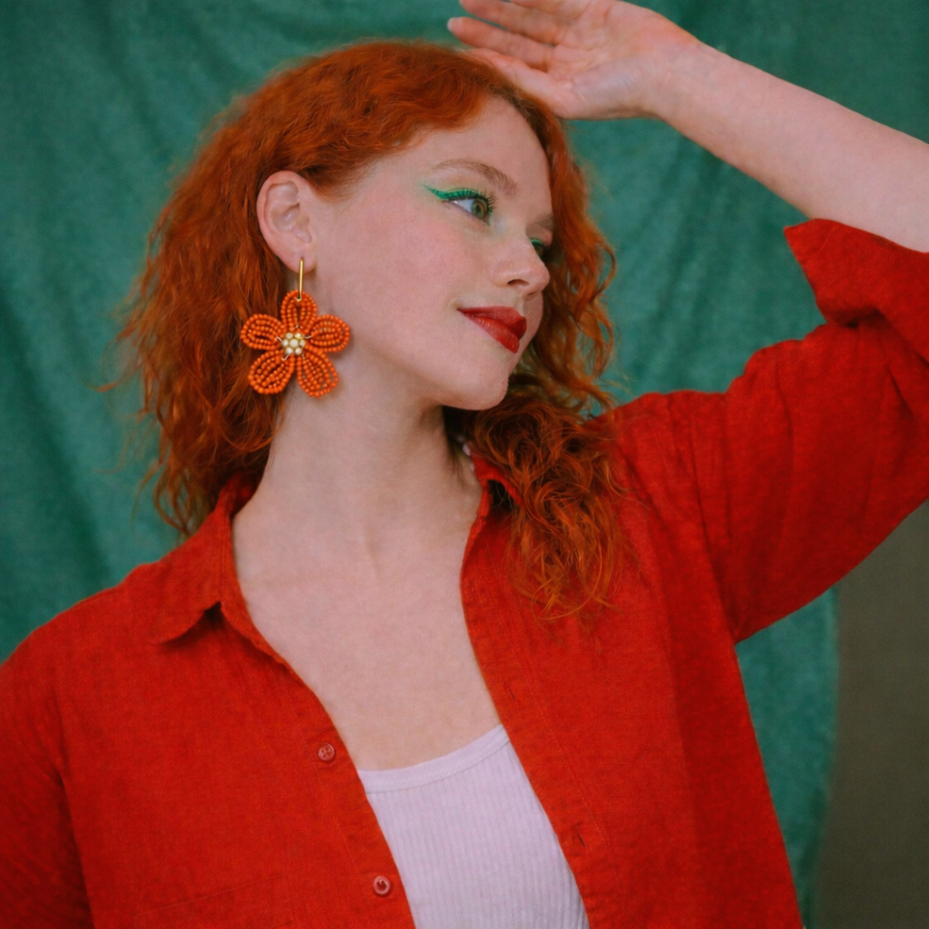 Ginette orange- Boucle d'oreille en perles fait main - Perle Moi Ca