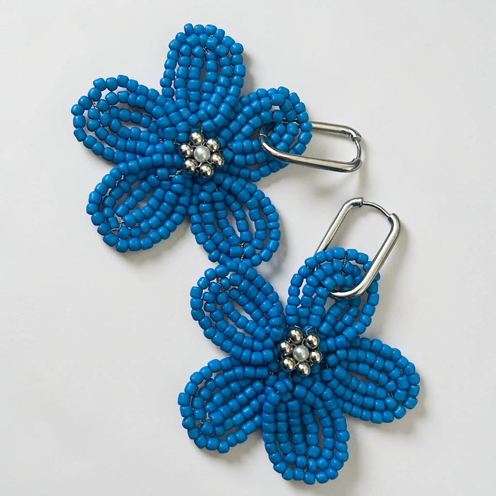 Ginette Blue - Boucle d'oreille en perles fait main - Perle Moi Ca