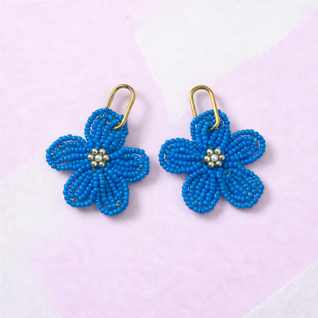 Ginette Blue  - Boucle d'oreille en perles fait main - Perle Moi Ca
