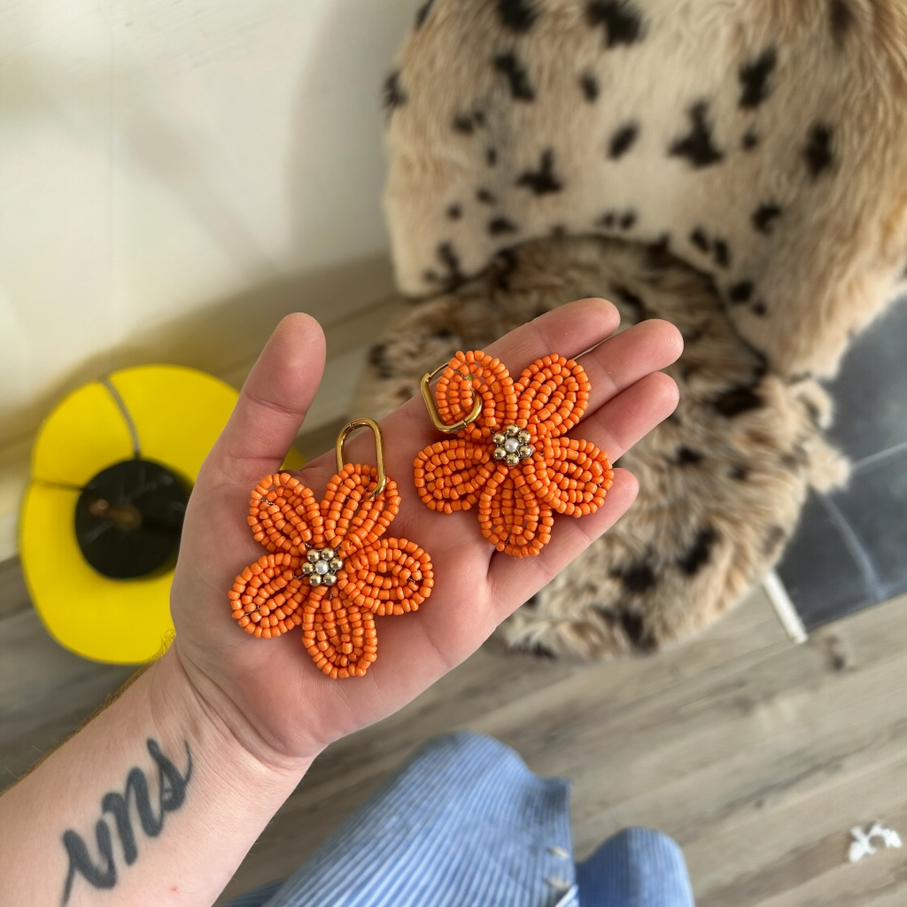 Ginette orange - Boucle d'oreille en perles fait main - Perle Moi Ca