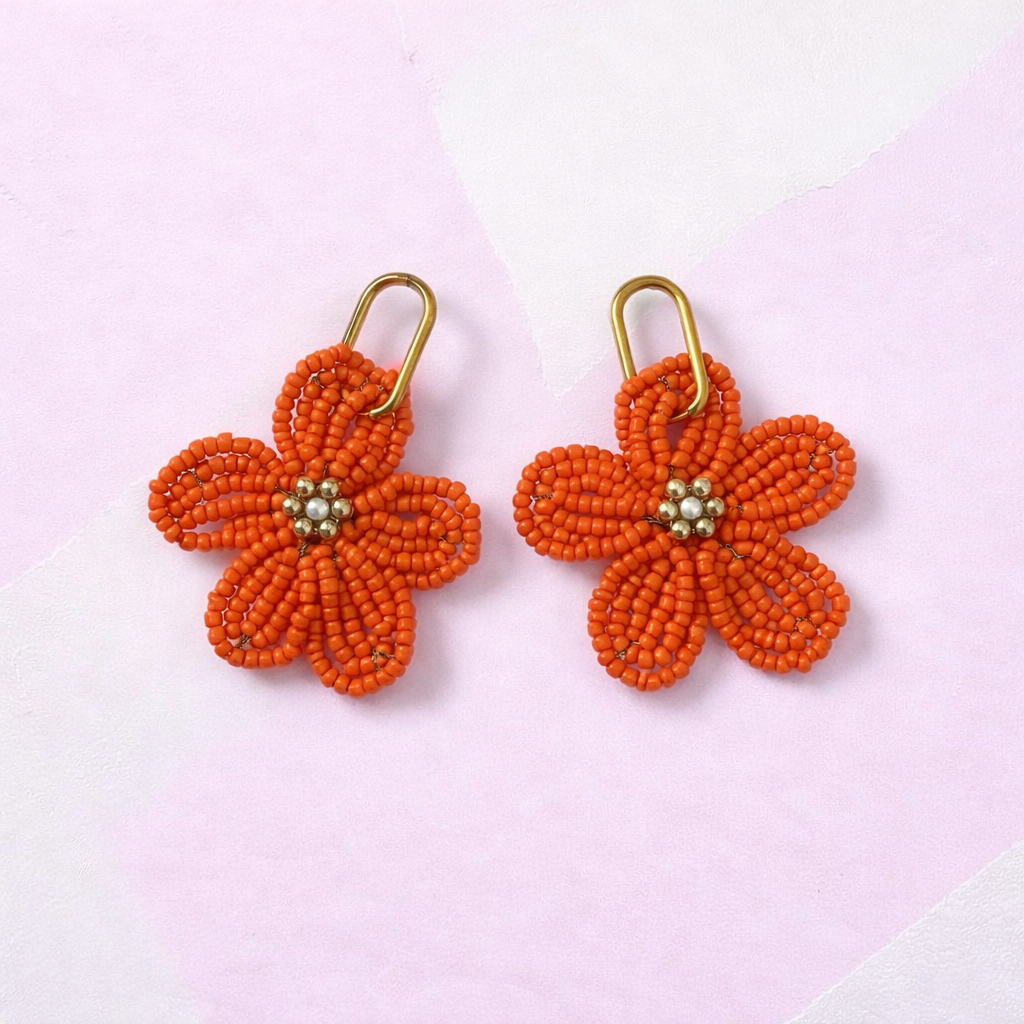 Ginette orange  - Boucle d'oreille en perles fait main - Perle Moi Ca