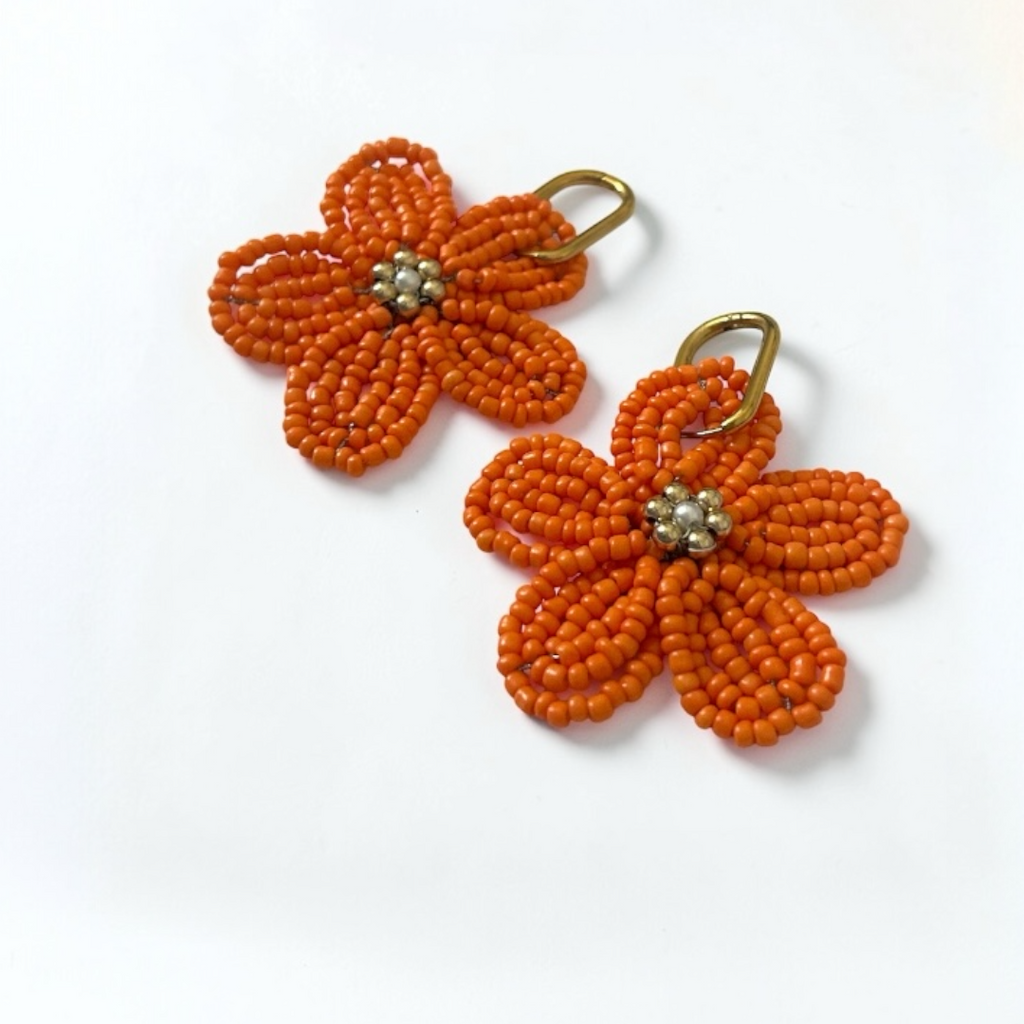 Ginette orange - Boucle d'oreille en perles fait main - Perle Moi Ca