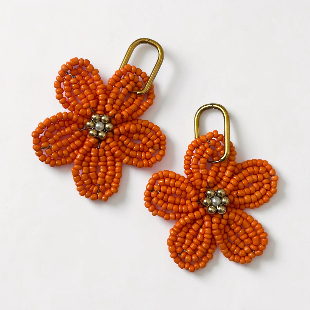 Ginette orange - Boucle d'oreille en perles fait main - Perle Moi Ca