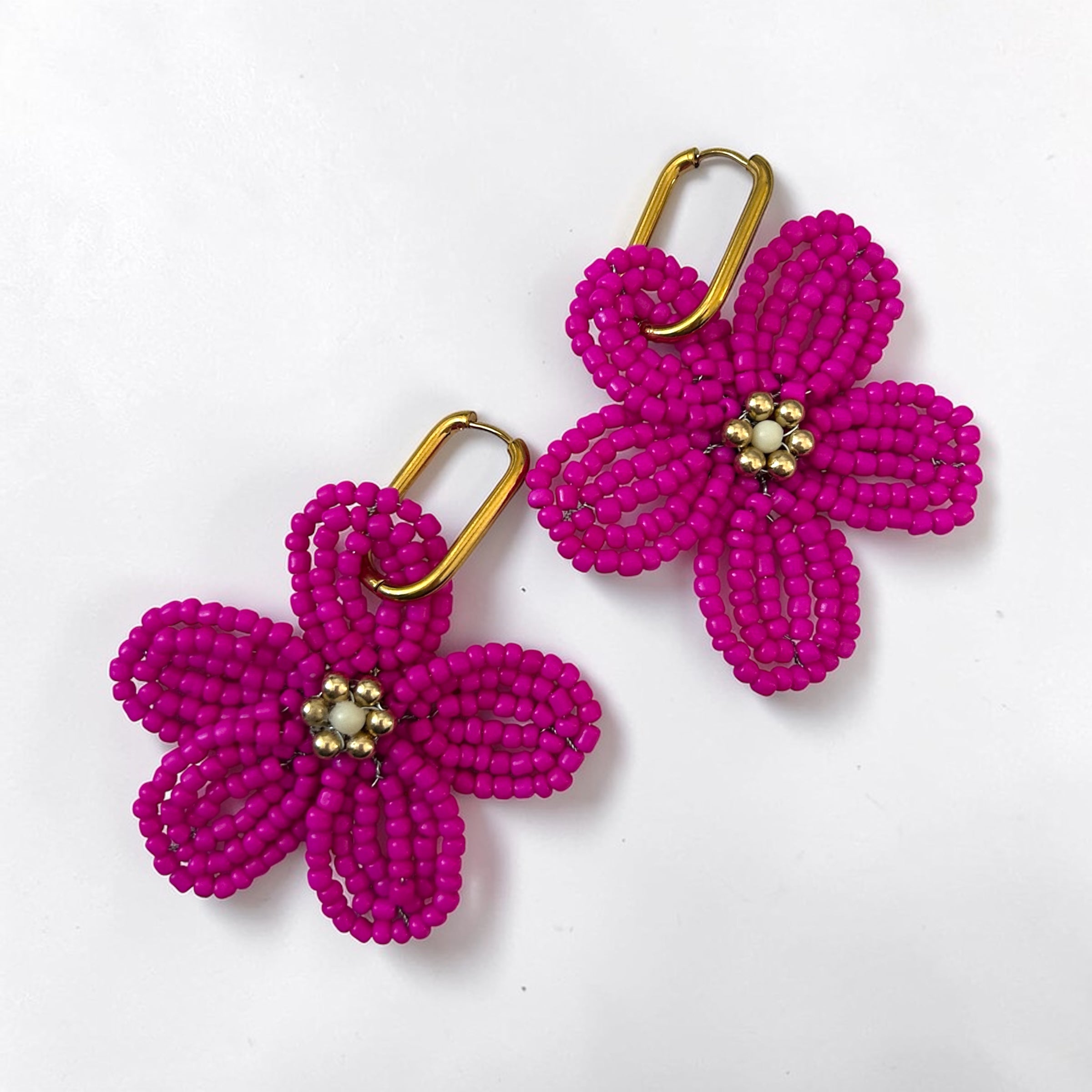 Ginette - Boucle d'oreille en perles fait main rose- Perle Moi Ca