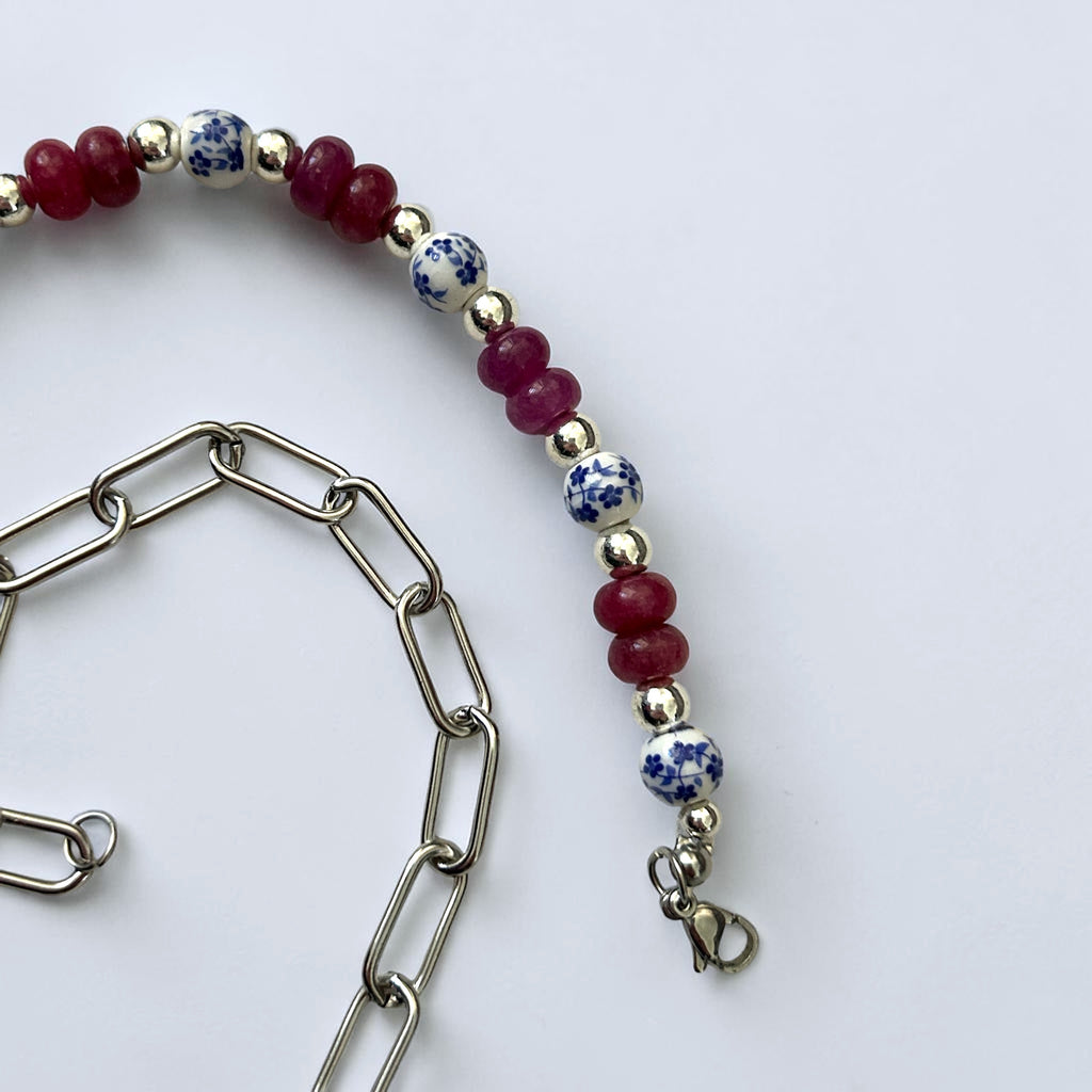 Collier de perle Henriette sylver  breloque  fleur et perle de verre - Perle Moi Ca