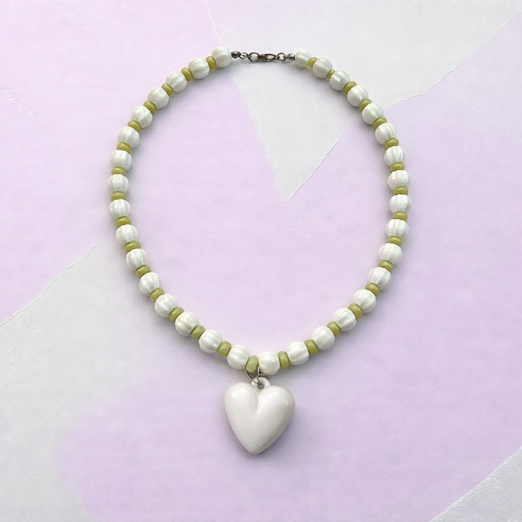 Collier Josette vert et blanc perle de verre - Perle Moi Ca
