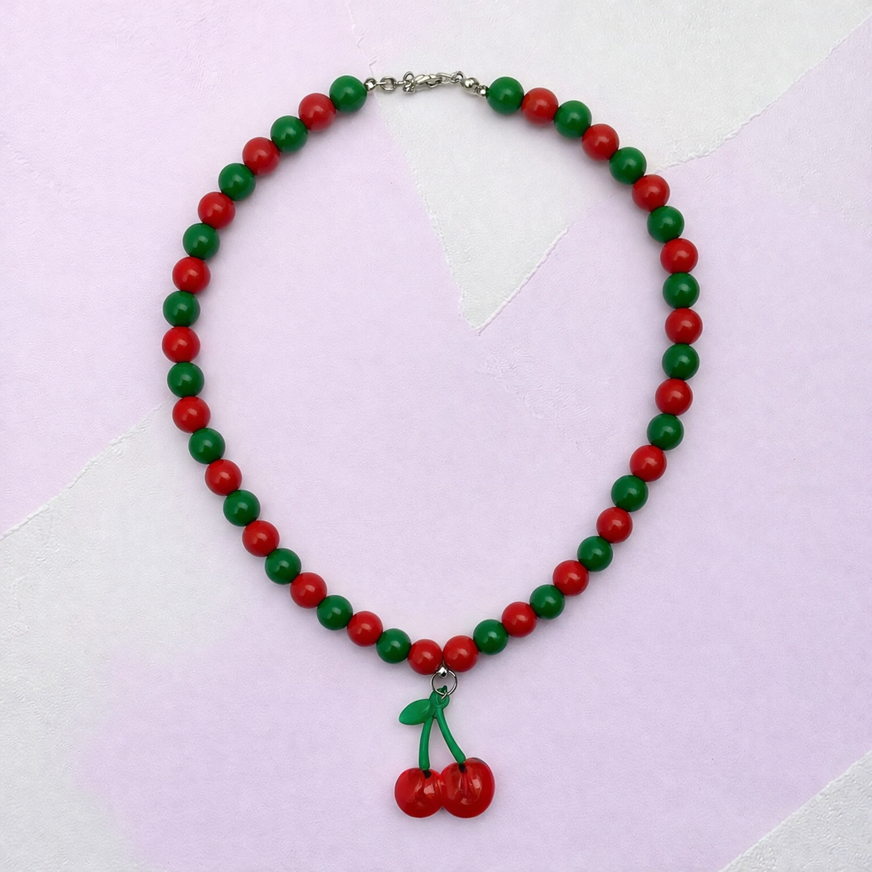 Collier Josette vert rouge et cerise - Perle Moi Ca