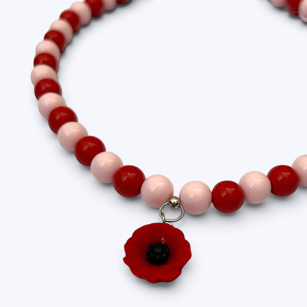 Collier de perle Josette rouge et rose -breloque fleur- Perle Moi Ca