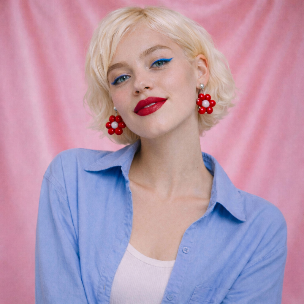 Odette red- Boucle d'oreille en perles fait main - Perle Moi ca