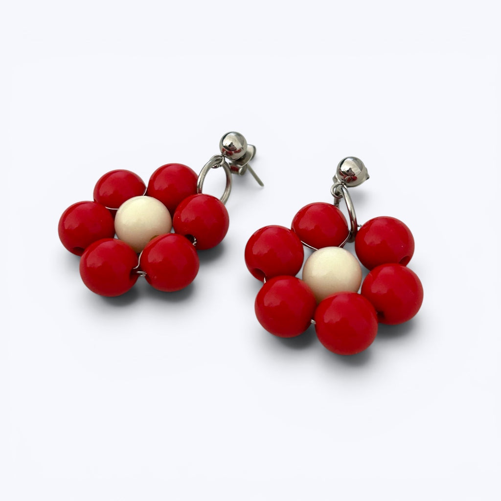 Odette red- Boucle d'oreille en perles fait main - Perle Moi ca