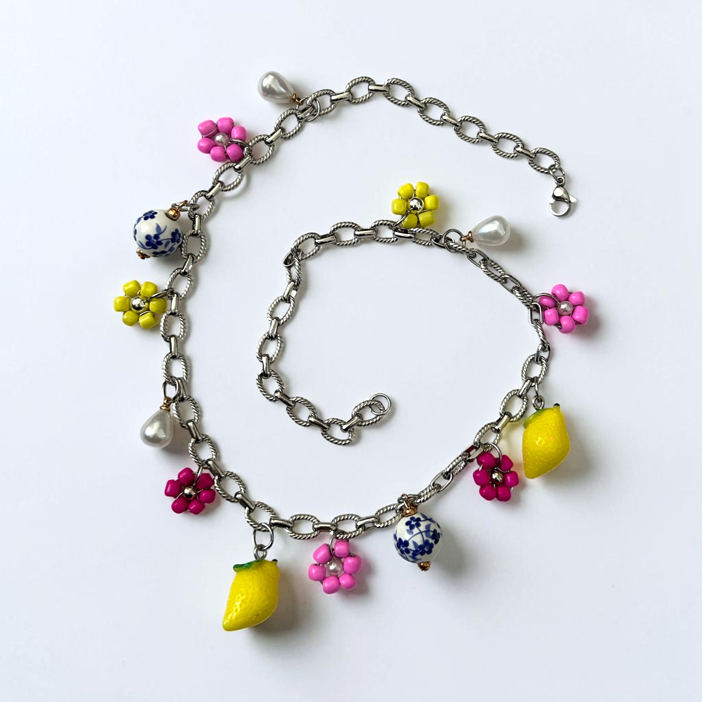Pierette gold fleur - citron -  collier fait main - Perle Moi Ca - breloque 
