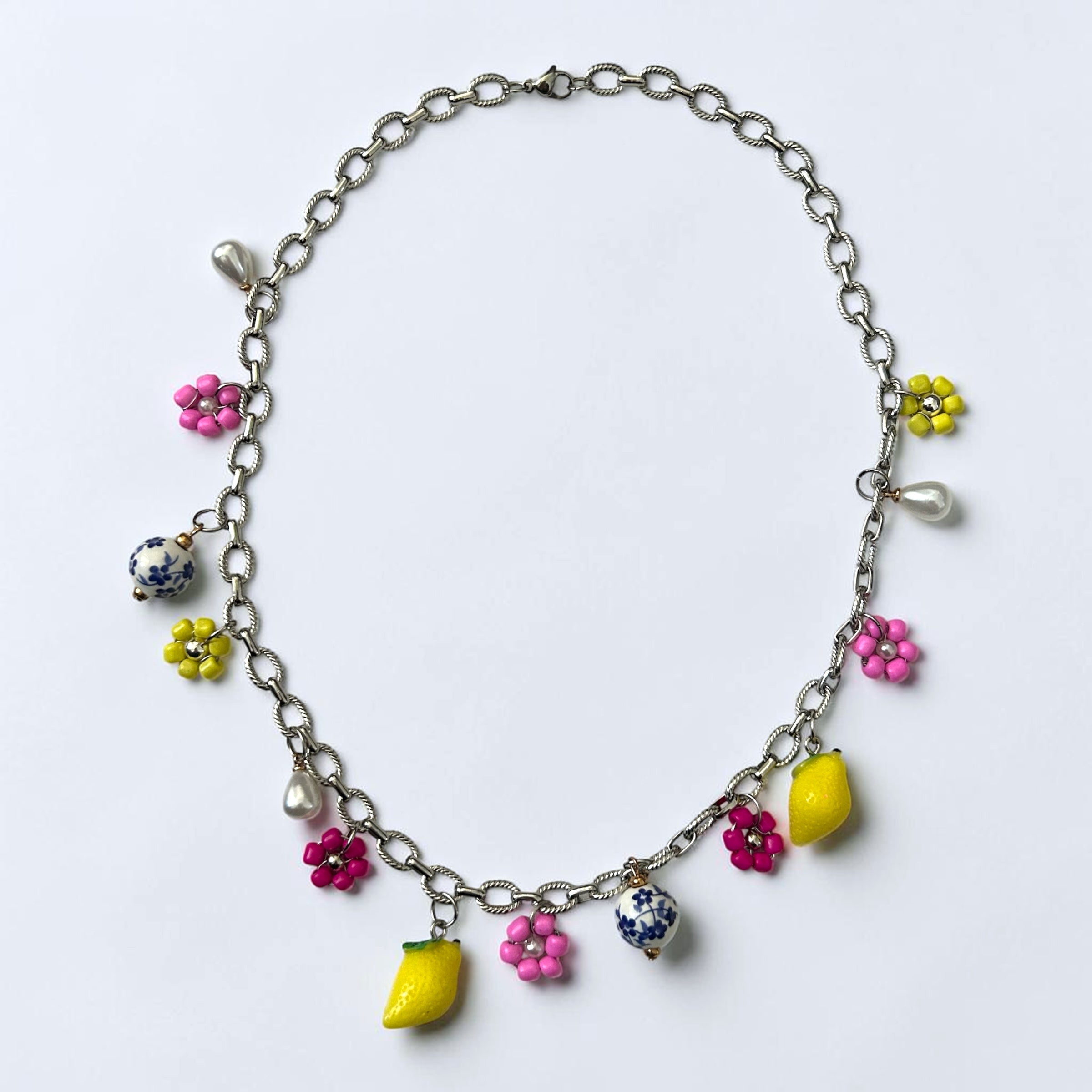 Pierette gold fleur - citron -  collier fait main - Perle Moi Ca - breloque 