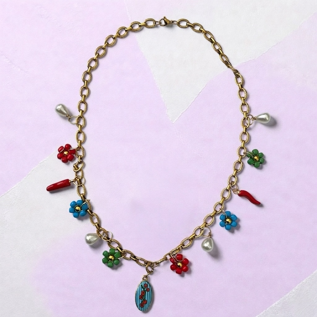 Pierette gold fleur-  collier fait main - Perle Moi Ca - breloque 
