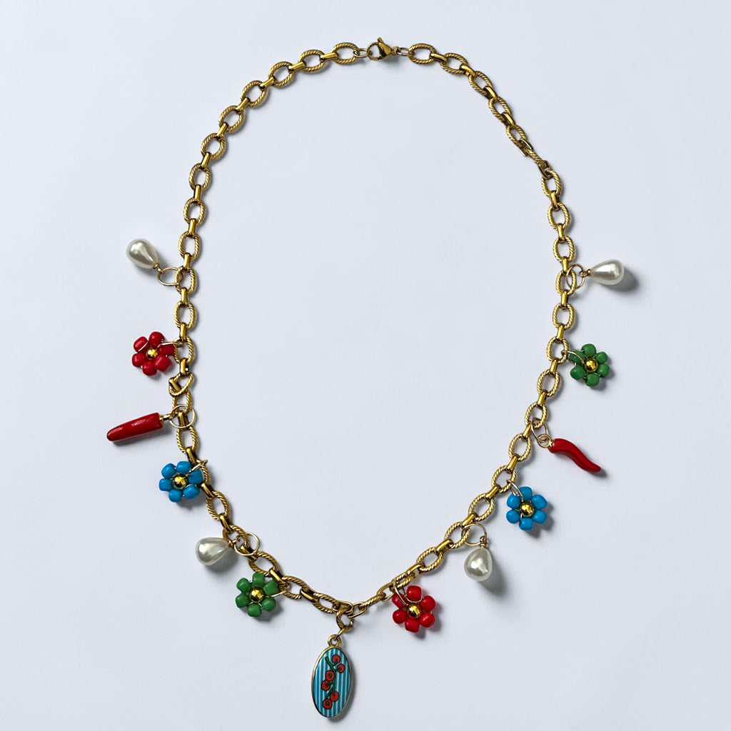 Pierette gold fleur-  collier fait main - Perle Moi Ca - breloque 