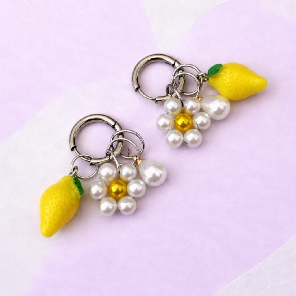 Pierette sylver et jaune- citron et margueritte - Boucle d'oreille en perles fait main - Perle Moi ca