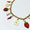Pierette gold  piment fraise fleur collier fait main - Perle Moi Ca