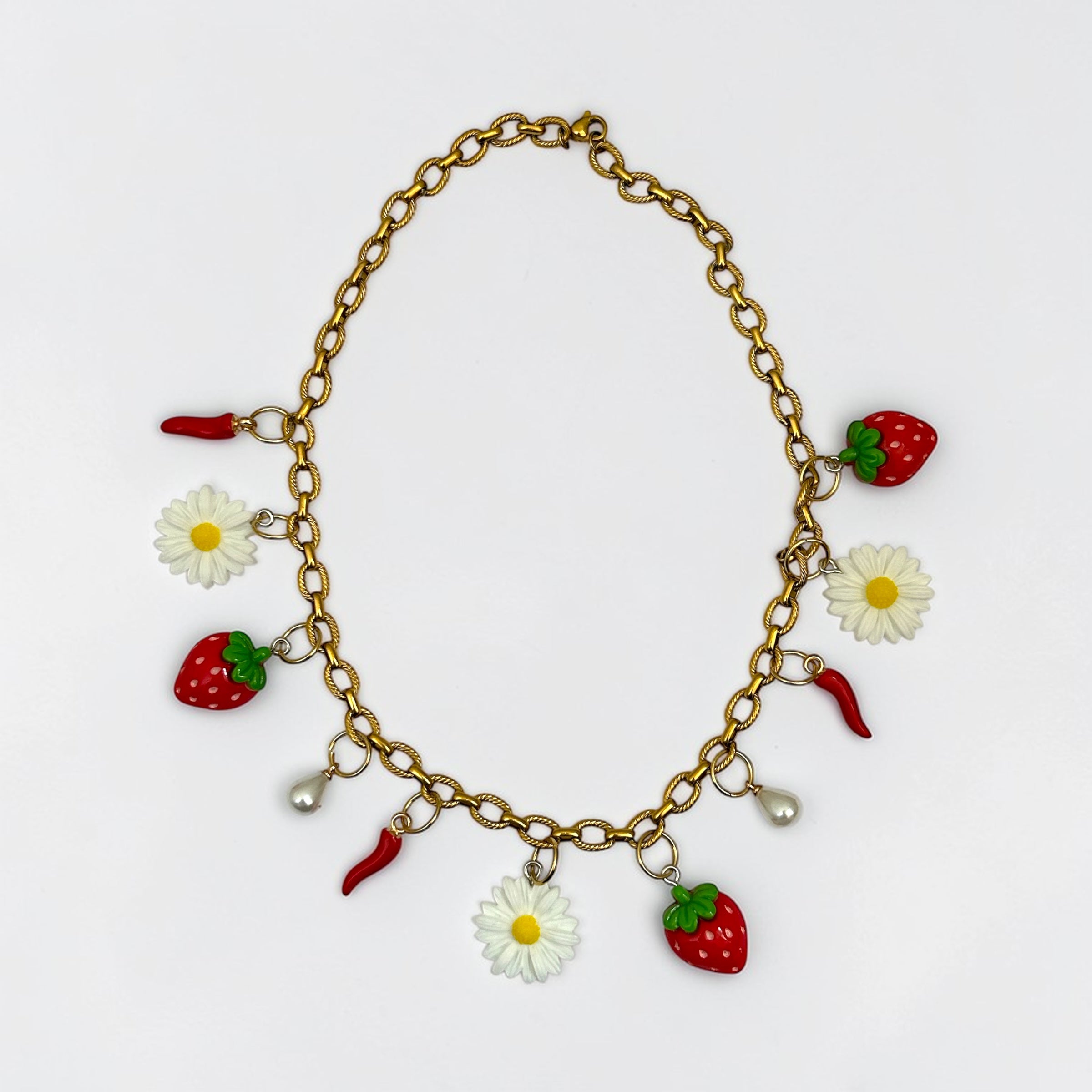 Pierette gold fleur piment fraise- collier fait main - Perle Moi Ca