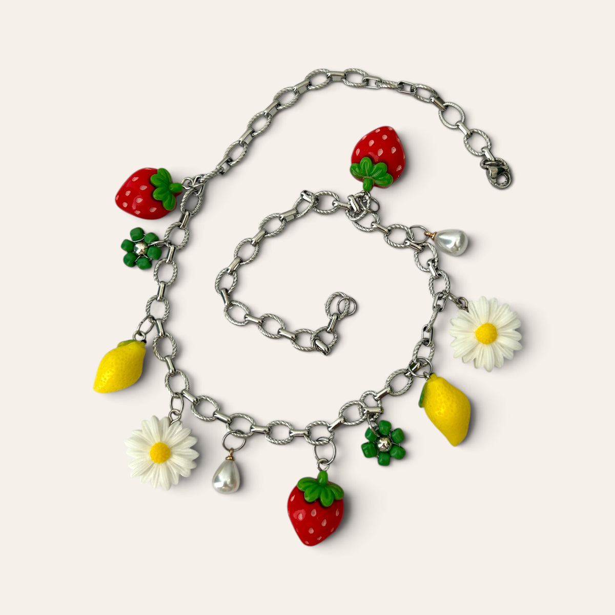 Collier Pierette enroulé, chaîne à maillons torsadés en acier inoxydable argenté et fermoir mousqueton, Perle Moi Ça